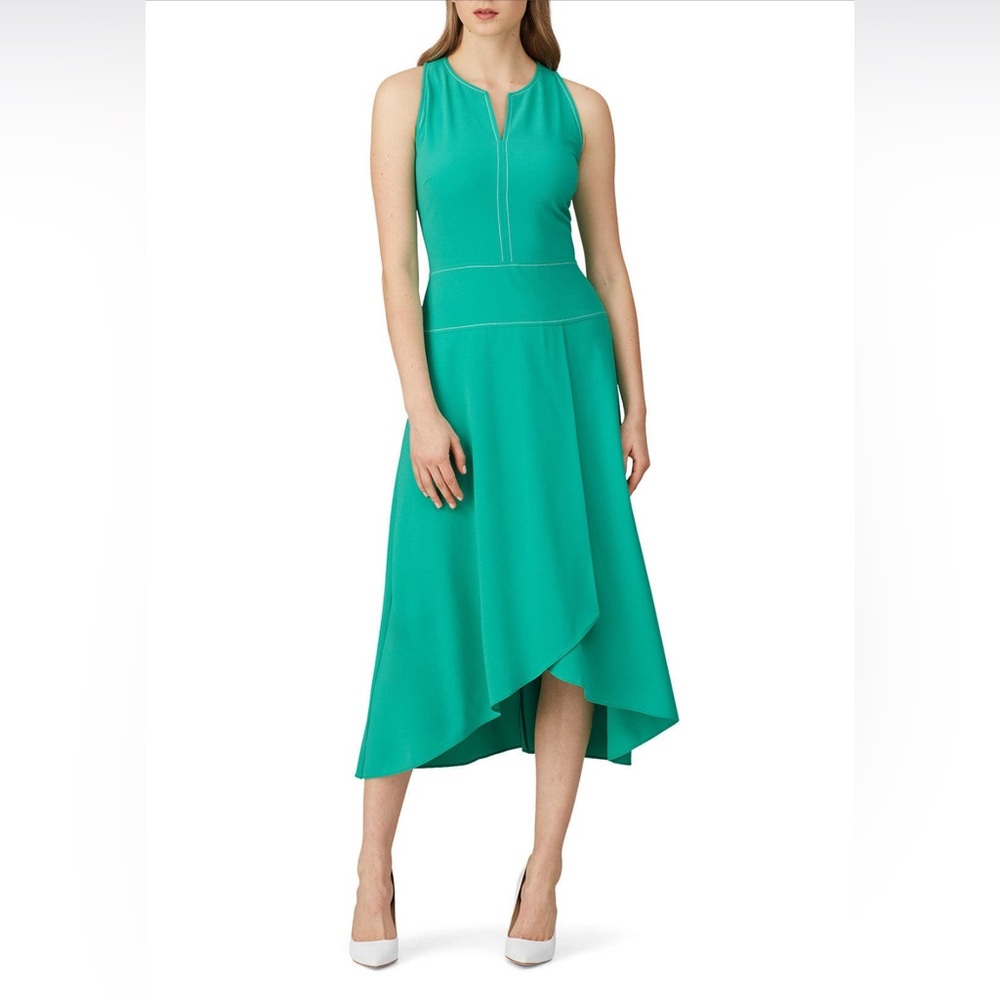 Donna Morgan Green V-Neck Sleeveless High Low Dress